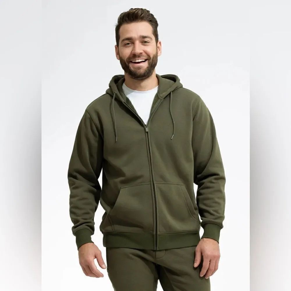 NEW Swet Tailor Mens Army Green Stretch Fleece Zip Hoodie